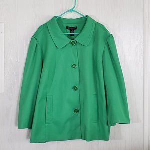 Dialogue Textured  Fully Lined A-Line Jacket 3X,  Green